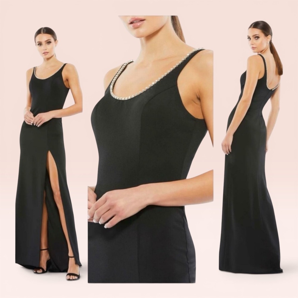 NWT IEENA for Mac Duggal Black Embellished Evening Gown Size 6 Formal Maxi Dress
